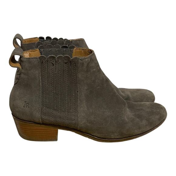 Jack Rogers Suede Chelsea Ankle Boots Women's Size 9 Taupe Stacked Heel Booties - Picture 1 of 8